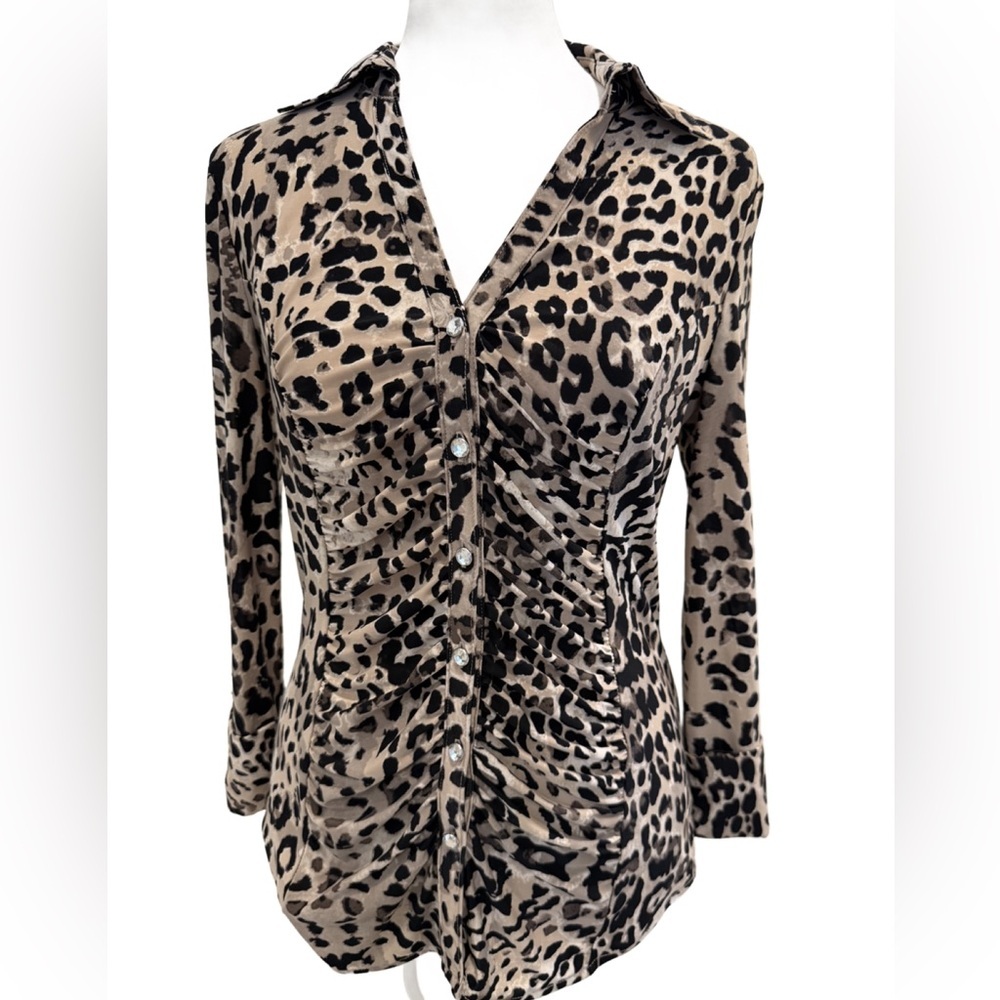 INC Leopard Print Button-Up Blouse. Small